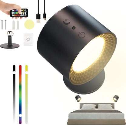 Smart Rechargeable Magnetic Wall Light – 360° Rotating LED Lamp with Remote Control, 3 Color Temperatures & 7 RGB Colors