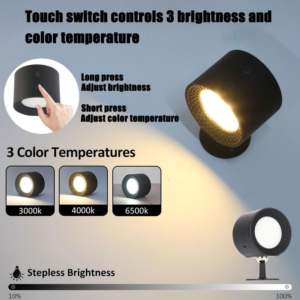 Smart Rechargeable Magnetic Wall Light – 360° Rotating LED Lamp with Remote Control, 3 Color Temperatures & 7 RGB Colors