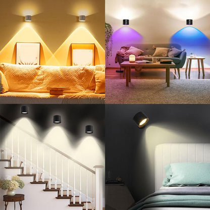 Smart Rechargeable Magnetic Wall Light – 360° Rotating LED Lamp with Remote Control, 3 Color Temperatures & 7 RGB Colors